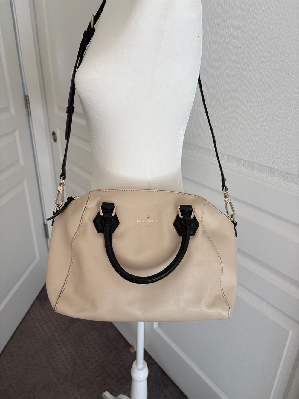 kate spade Beige Satchel with Black Handles and Strap